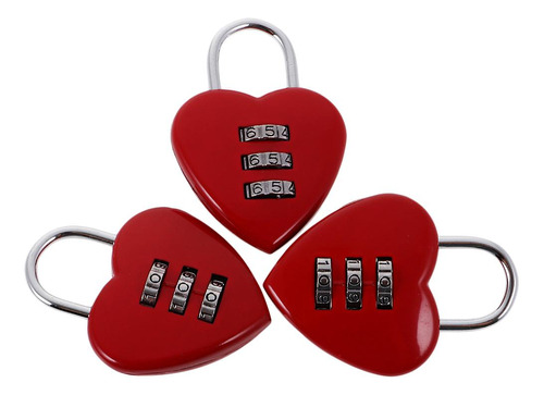 3x Heart Combination Lock Padlock Para Locker Luggage Rojo