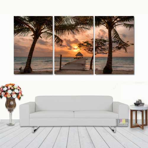 Quadros Decorativo Pôr Do Sol Na Praia 128x60 Lindo N03