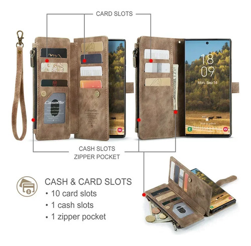 X Funda De Piel Con Tapa For Samsung Galaxy S25 Ultra S24 Fe S23 S22 S21 S20 Plus Note 20 Plus Note 20 Con Cremallera