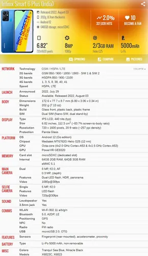 Infinix Smart 6 Plus X6823c 3gb 64gb Dual Sim Duos