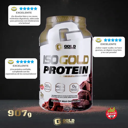 Iso Gold Protein 2lbs Gold Nutrition® Proteína Aislada Sabor Chocolate