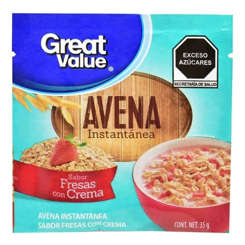 30 Pzas Avena Instantánea Great Value Sabor Fresas Con Crema