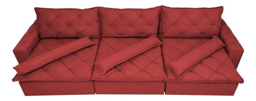 Sofá Lisboa 3,82m Retrátil, Reclinável, Molas no Assento e Almofadas Lombar Tecido Suede Vermelho