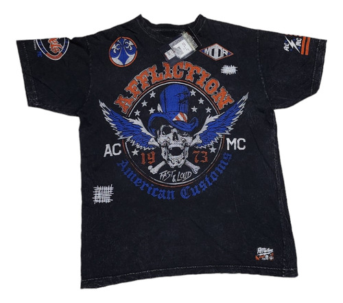 Playera Affliction Mediana M Azul Calavera