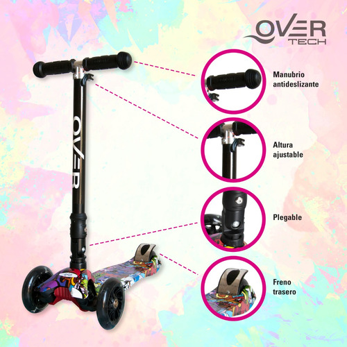 Imagen 9 de 10 de Monopatin Scooter Plegable Niños 4 Ruedas Led Soporta 80k 3c