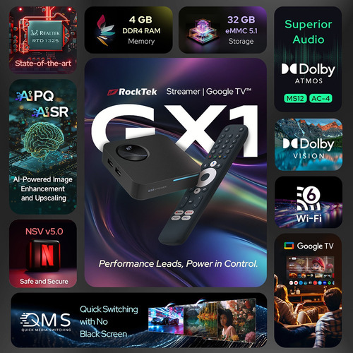 Rocktek Gx1 Uhd Android Tv 12 Box 4 Gb 32 Gb Wifi6 Bt