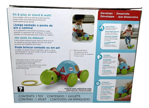 Brinquedo Educativo Para Bebê Puxe A Tartaruga - Desenvolve Coordenação Motora Curiosidade E Aprendizagem - Aprender E Brincar - Fisher Price