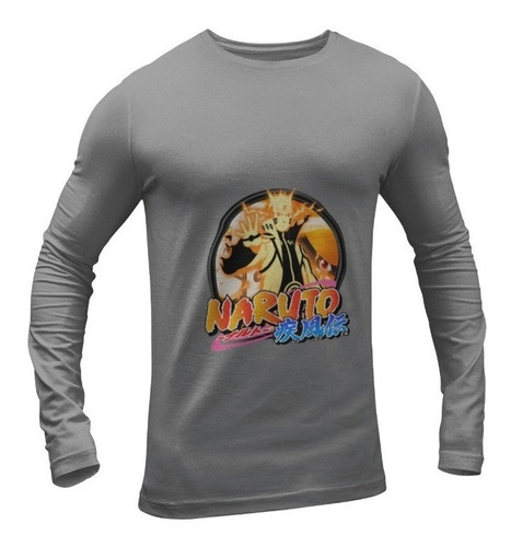 Polera Manga Larga Naruto Anime Otaku Shippden Dorado Algodo