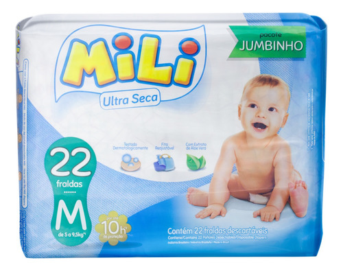 Fralda Descartável Infantil Ultra Seca Mili M Pacote 22 Unidades