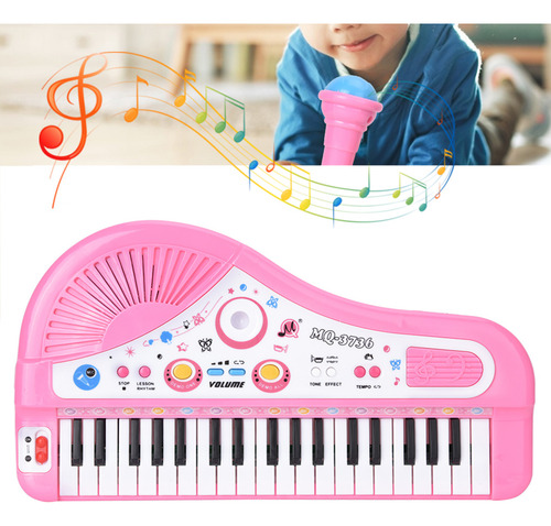 Teclado Piano Infantil 37 Teclas Musical Con Micrófono Rosa