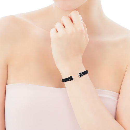 Pulsera Tous Mesh Color De Acero Ip Negro Y Ónix