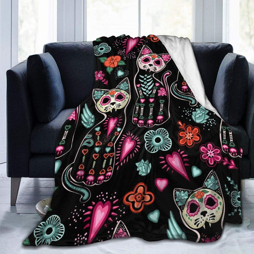 Ouqiuwa Día De Los Muertos Gato Gatito Azúcar Calavera Manta