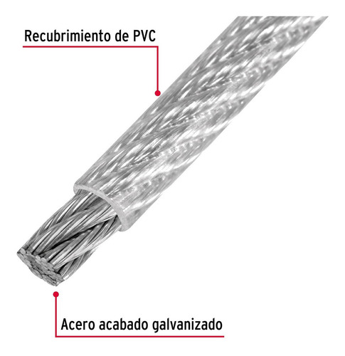 Cable De Acero 3/16' Rígido 7x7 Recubierto Pvc, Carrete 75 M