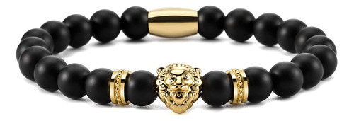 Pulsera Ourania Onyx Lion Stone Para Hombre, Perlas De Ónix