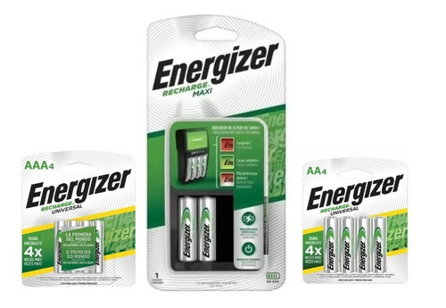 Combo Cargador Maxi+ Pilas Aa Aaa Recargables Energizer