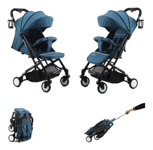 Imagem 7 de 8 de Carrinho De Bebê Smart Azul Prático Transporte Passeio