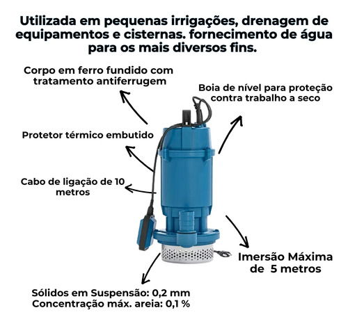 Bomba De Água Submersível Para Água Turva 1cv 1,5 Pol Claw