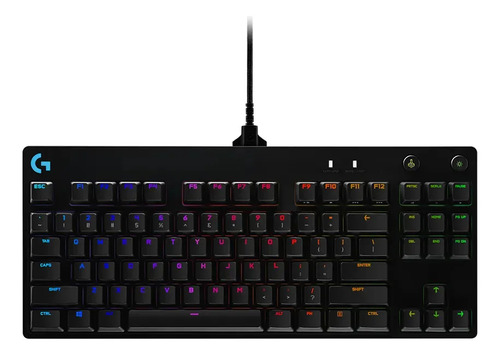 Teclado Mecânico Gamer Logitech G PRO com Layout US, RGB LIGHTSYNC, Design TKL, Cabo Destacável e Switch Exclusivo GX Blue Clicky