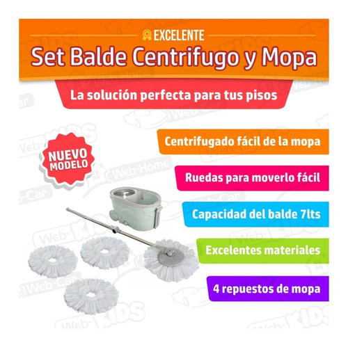 Balde Centrifugado Con Mopa Limpieza Pisos Caño Extensible
