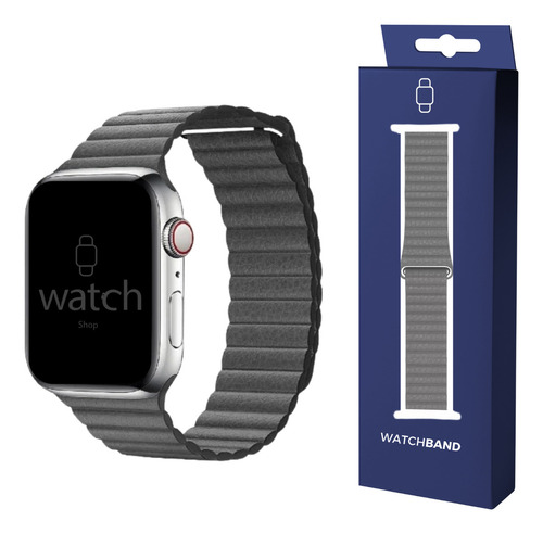 Pulseira Couro Social Loop Magnética Para Apple Watch Cor Cinza 38/40/41mm