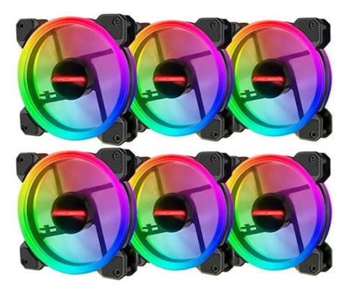 Kit 6 Ventilador Rgb Pc 120mm Gabinete Ventiladores Aura