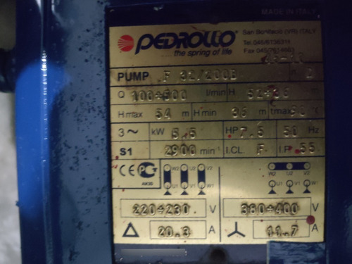 Electro Bomba De Agua Centrifuga Pedrollo Italiana 7.5hp