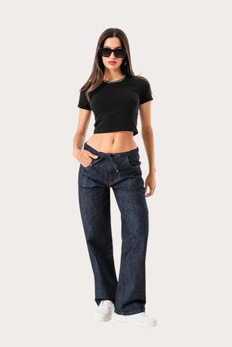 Pantalón Tiro Medio Jean Lazado Mujer