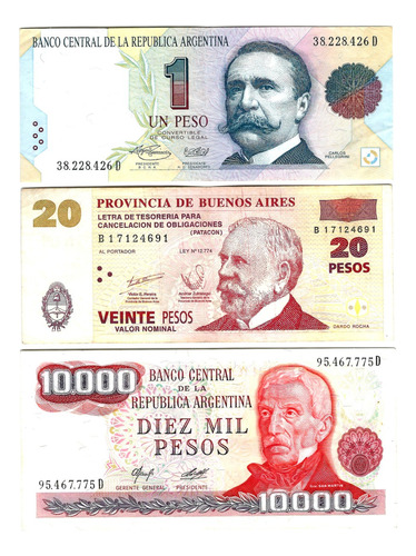 Argentina - Lote 3 Billetes Diferentes Años Muy Buen Estado