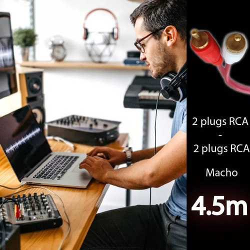 Cable De Audio Rca 2 Plugs Machos Dorados 4.5 Metros 080-115