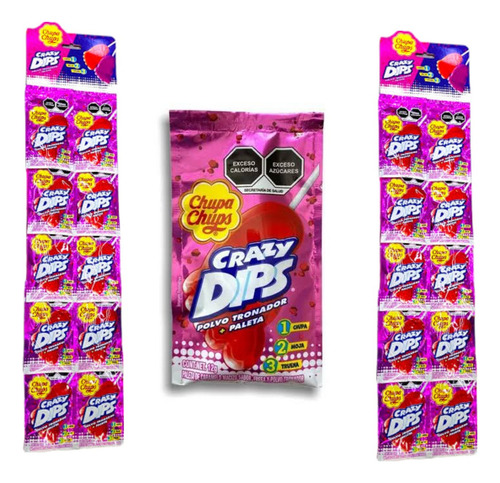 Paleta Pie Fresa Polvo Tronador 10pz Crazy Dips Chupa Chups