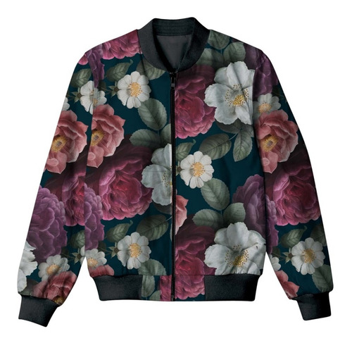 Jaqueta Bomber Oriental Japão Floral Rosas Retro Vintage