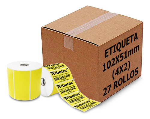 27 Rollos Etiqueta Térmica Amarilla 102x51 Mm 1500 Pzas C1 Color Amarillo