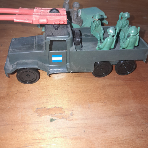 Lote Soldaditos Camion Jeep Plastico Plomo Antiguos Azul Claro (Usado)