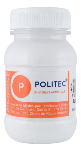 Pintura Acrílica Politec Bote 100 Ml Colores Color Blanco De Titanio No. 301