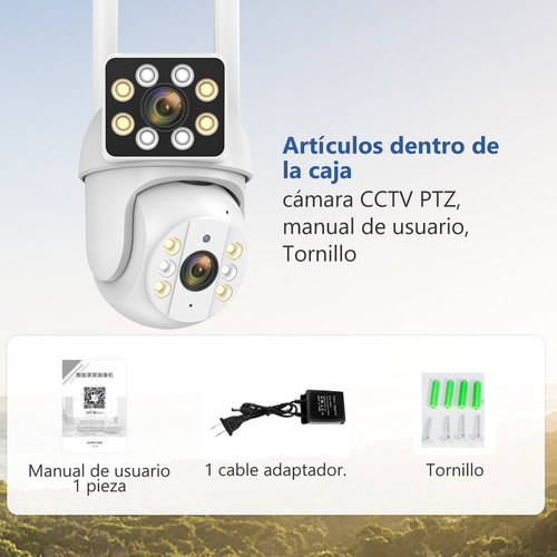 Cámara PTZ Wifi 8MP, 5G, doble lente, zoom 8x, impermeable IP66, con alarma y seguimiento automático, ideal para vigilancia exterior a todo color.