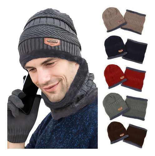 Vv Conjunto Gorro Cuellera Tejido Frío Lana Unisex Moda