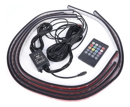4pcs Rgb Led Control Inalámbrico Coche Luz De Neón Tira Tubo