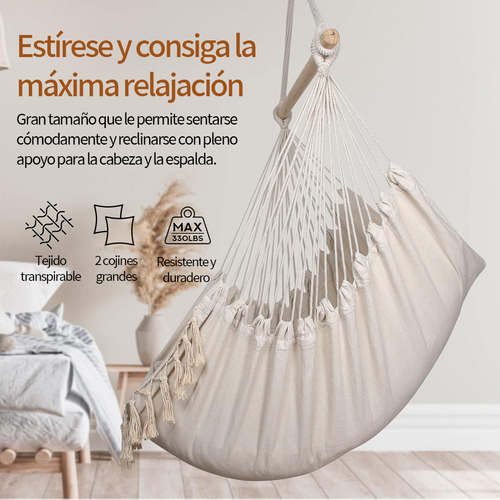 Silla Hamaca Colgante En Columpio +kit Instalación +2 Cojín