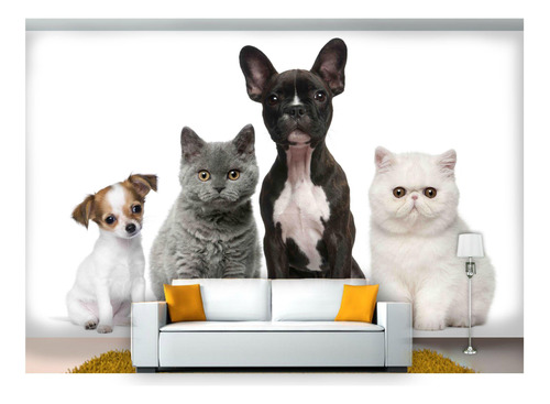 Papel De Parede Animais Cão Gato Pets 3d Anm116