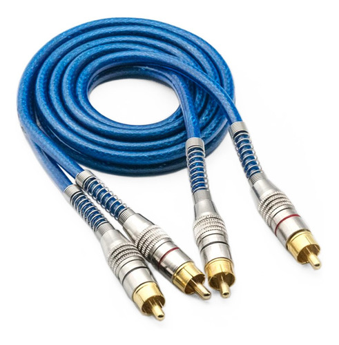 Cabo Rca 1 Metro Dupla Blindagem 5mm Plug Metal Azul