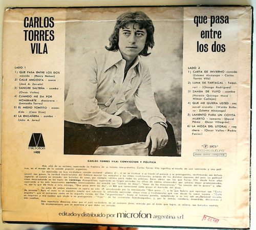 Carlos Torres Vila - Que Pasa Entre Los Dos Vinilo (Usado)