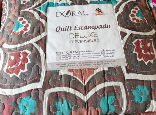 Quilt 1,5 Plazas Estampado Deluxe Reversible Doral