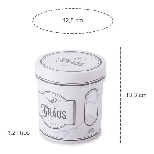 Porta Mantimentos Branco Pote Para Grãos Edu Guedes 1,2 Lts