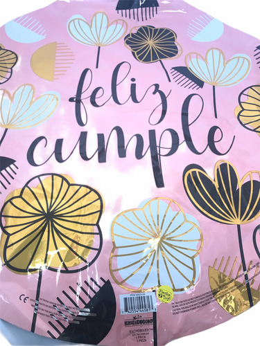 Globo Feliz Cumple Rosa Flores Negro Blanco Met Jumbo Fiesta