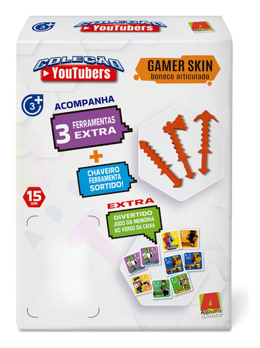 Boneco Mike Minecraft 15 Cm Com 3 Ferramenta E 1 Chaveiro