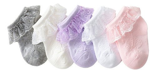 5 Pares De Calcetines De Algodón Con Encaje Para Niños Prima
