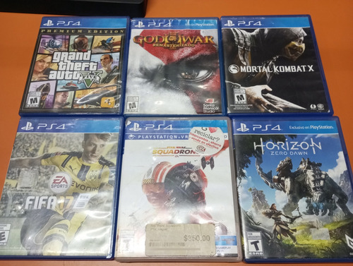 Playstation 4 Slim 500gb 6 Juegos Gtav Gow3 Mkx Horizon Fifa Negro (Usado)