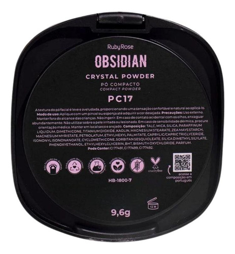 Pó Compacto Ruby Rose Obsidian Crystal Powder Pc17 9,6g
