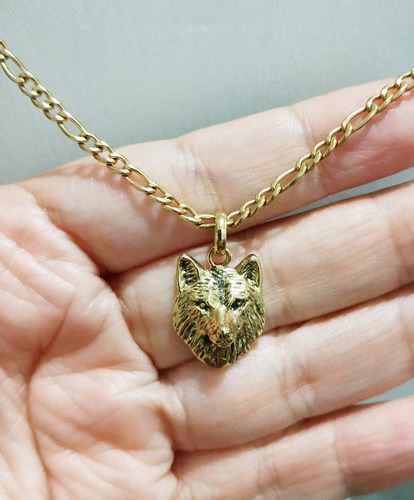 Collar Lobo Alfa Dorado Chapa Oro 24k