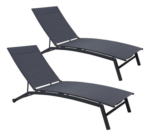 Combo 2 Reposeras Regulables Slim Jardin Exterior Prestigio Color Gris Oscuro / Gris